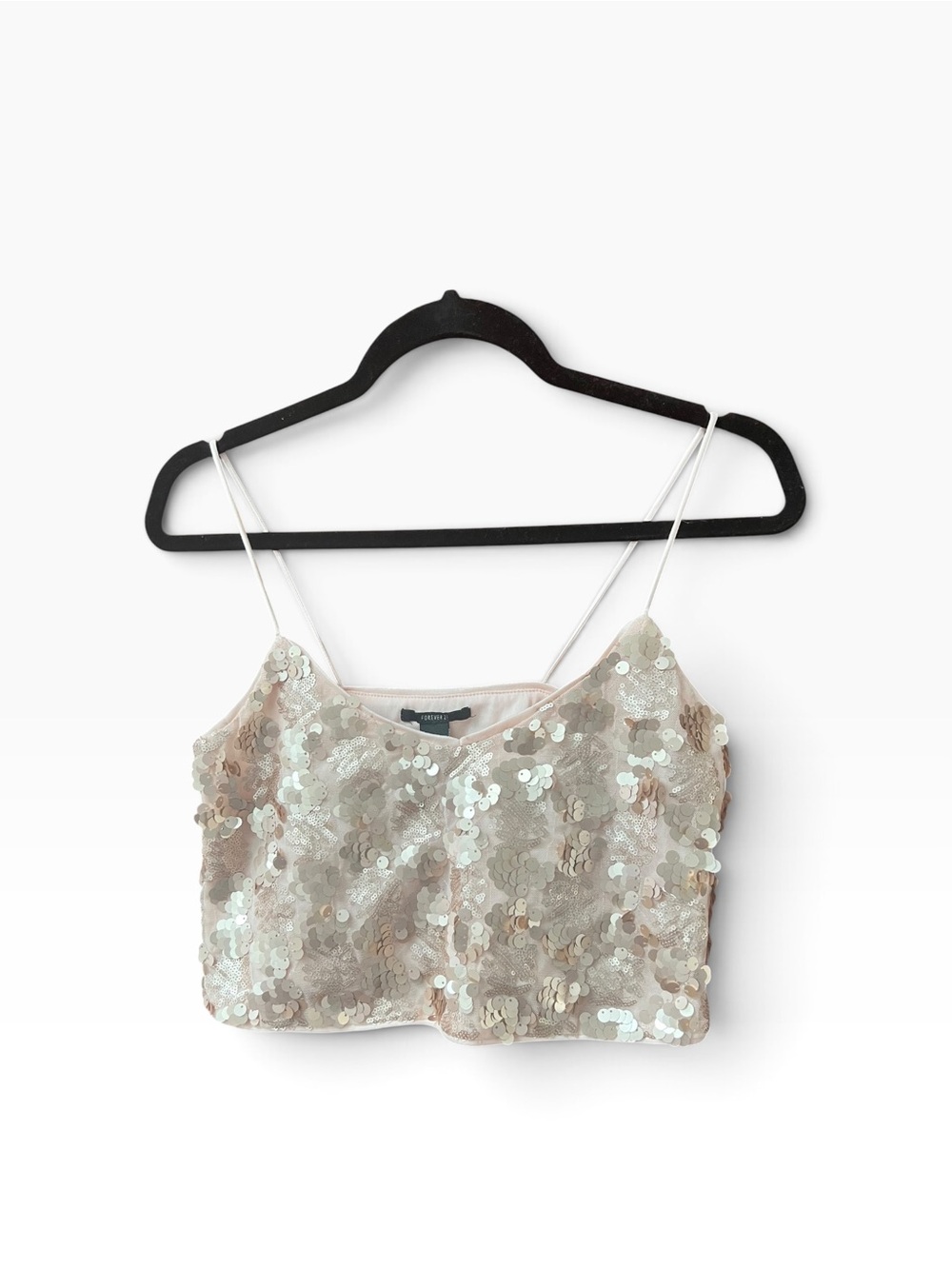 Forever 21 Iridescent Sequin Crop Cami - Champagne Small 70’s Disco